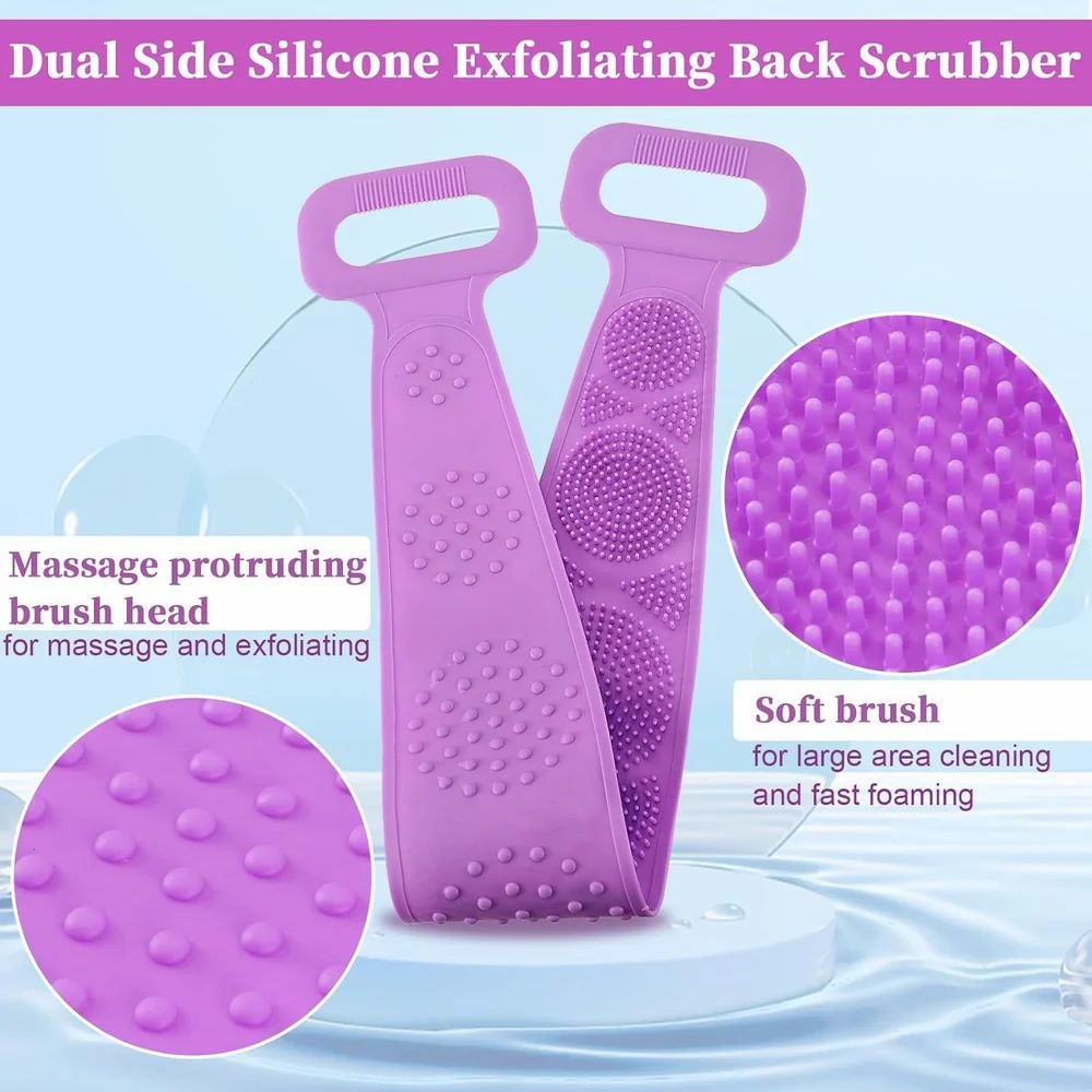 Silicone Bath Scrubber Belt,Bath Body Brush, Exfoliating Long Silicone Body Back Scrubber
