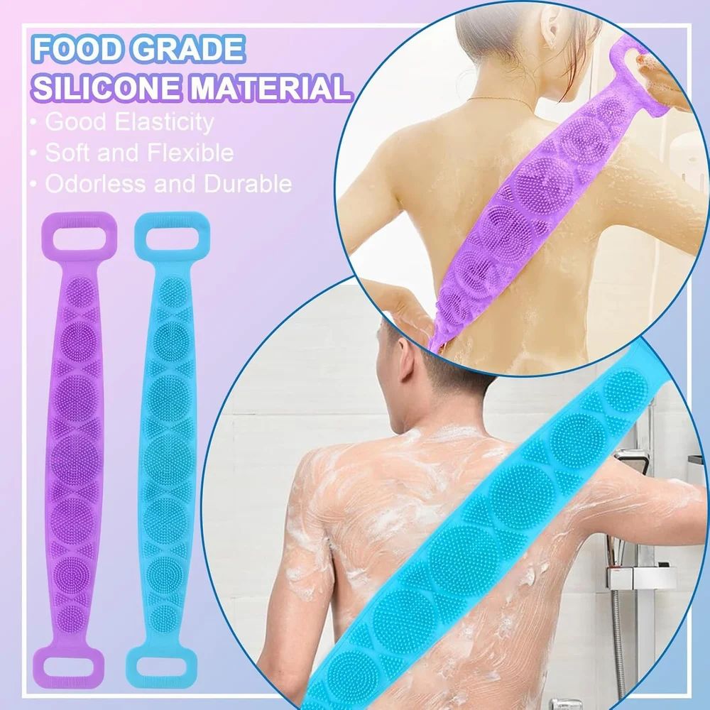 Silicone Bath Scrubber Belt,Bath Body Brush, Exfoliating Long Silicone Body Back Scrubber